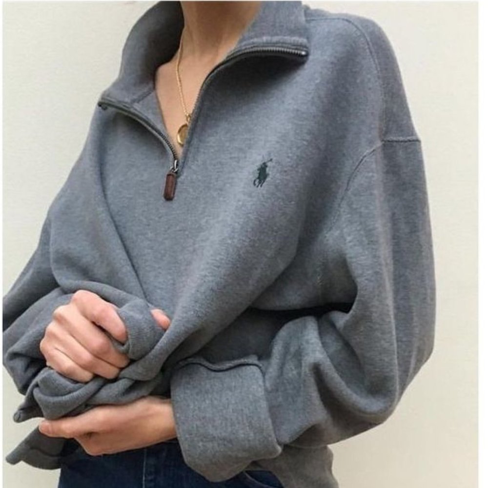 Polo Ralph Lauren 1/4 zip cotton estate rib gray